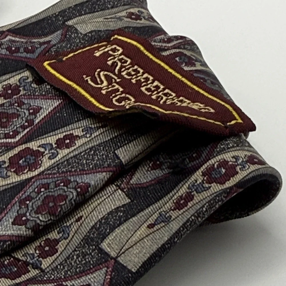 Preferred Stock Silk Tie OS Geometric Floral Dark Academia Grandpacore Vintage